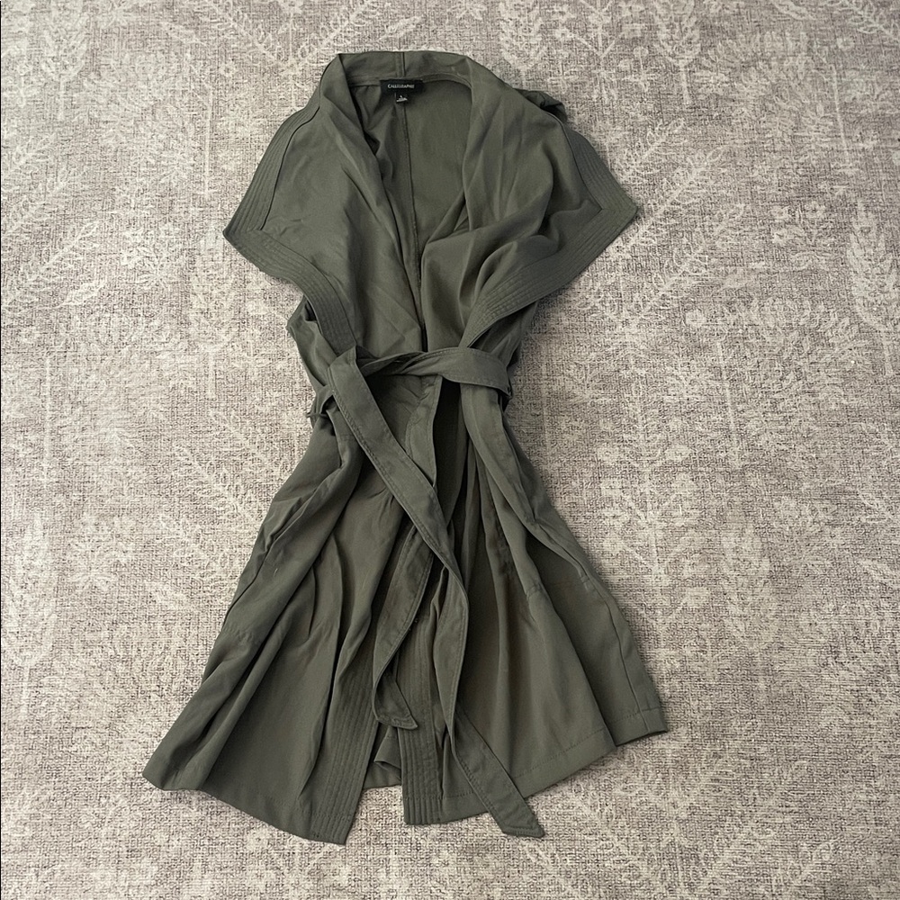 Calligraphie Olive Green Long Wrap Vest